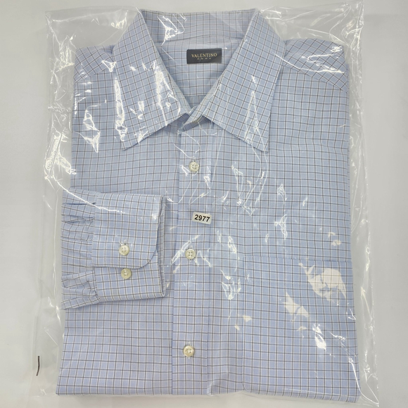 Quiet Luxury Valentino Roma Dress Shirt Men 17.5 Blue Check Italian - Picture 14 of 14